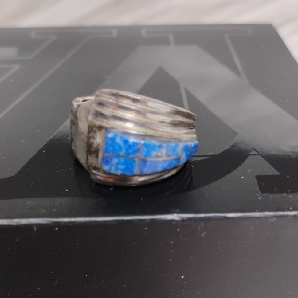 SALE! Vtg Native American Navajo Sterling Silver Inlay Of Lapis Lazuli Ring - Picture 10 of 10